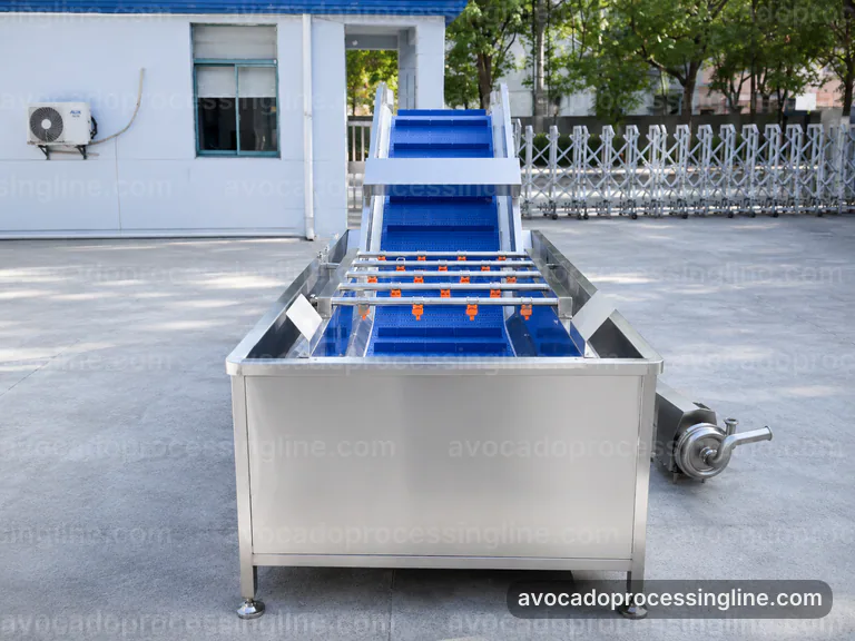 industrial avocado processing line, selection criteria: avocado destoner and peeler connection view