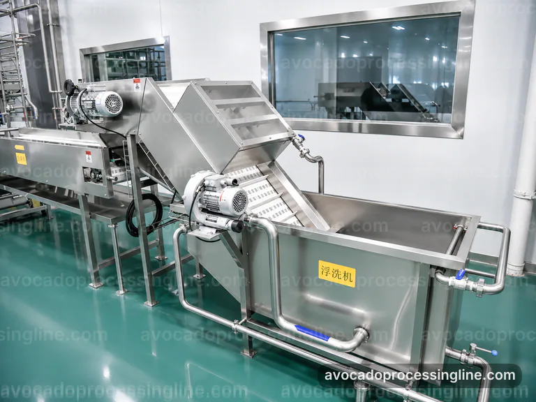 industrial avocado processing line, performance troubleshooting: avocado destoner and peeler connection view