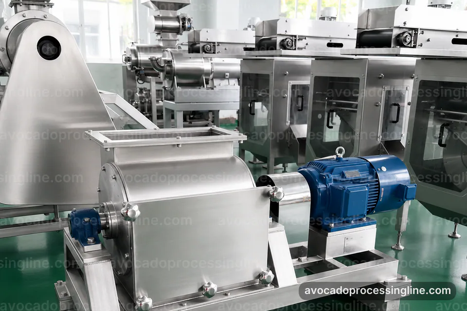 industrial avocado processing line, operating principle: avocado destoner and peeler operating stage